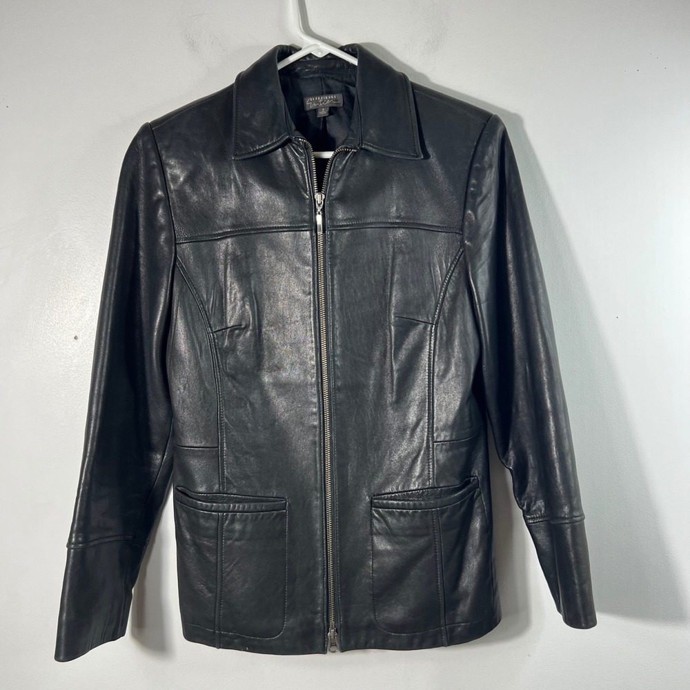 Classiques Entier Black Leather Jacket Womens Small Full Zip Moto Minimalist S